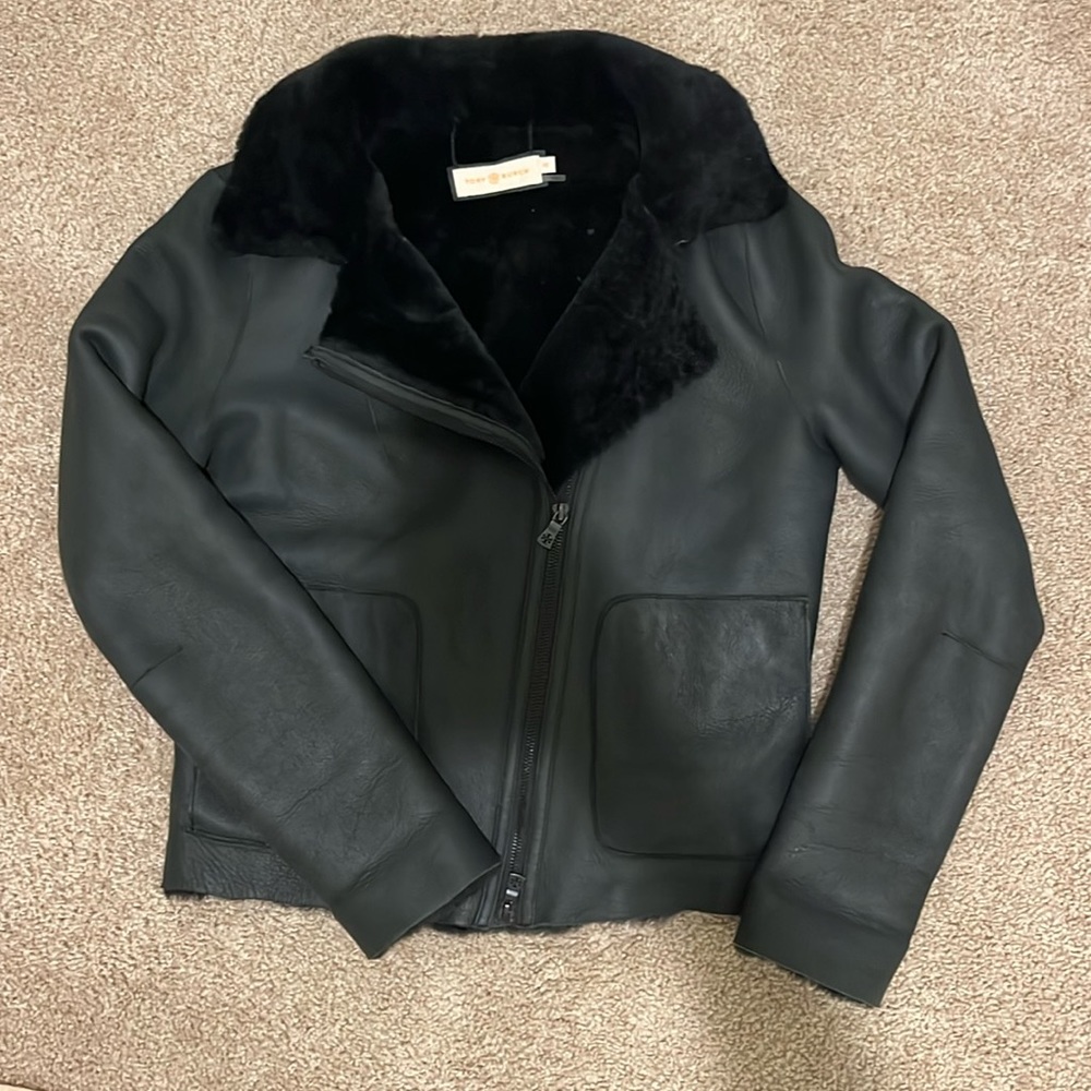Tory Burch Caroline Lambskin Shearling Reversible Jacket